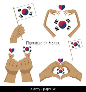 Satz von Vektor-Hände und Südkorea Symbole Stock Vektor