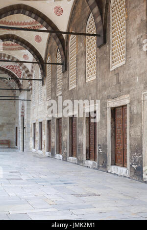 Gewölbte Decke Portikus mit Türen in einer Reihe im Innenhof einer alten Moschee Stockfoto