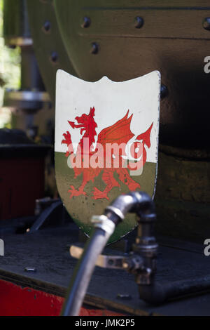 Nahaufnahme der talyllyn railway Welsh dragon Kopfteil Stockfoto