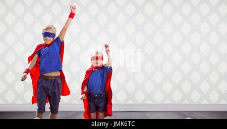 Digitalen Verbund aus Superhelden-Kinder im Zimmer Stockfoto