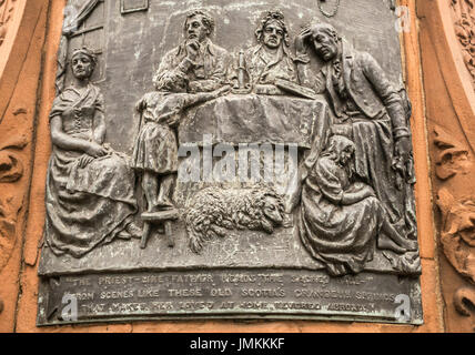 Südseite bas-relief Panel memorial Statue von Robert Burns, Leith, Edinburgh, Schottland, Großbritannien, von Bildhauer D W Stevenson, Gießerei J W Sängerin & Söhne Stockfoto