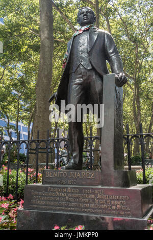 Statue von Benito Juarez, Bryant Park, New York Stockfoto