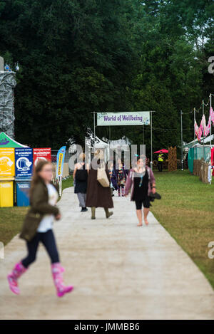 WOMAD-Festival, Charlton Park, Wiltshire, UK. 28. Juli 2017. Am frühen Morgen Szenen auf den ersten vollen Tag der WOMAD-Festival; Welt der Musik, Kunst und Tanz. Es ist ein guter Start in den Tag, aber die Prognose der Wetter heute später zu regnen. Credit: Francesca Moore/Alamy leben Nachrichten Stockfoto