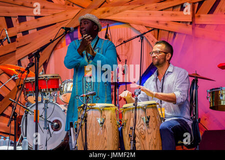 Vancouver, Kanada. 27. Juli 2017. Drums über die Salish Sea-Multi-Kulti-Trommel-Präsentation an der Trommel ist Calling Festival, Kanada 150 Ereignis, Larwill Park, Vancouver, British Columbia, Kanada. Bildnachweis: Michael Wheatley/Alamy Live-Nachrichten Stockfoto