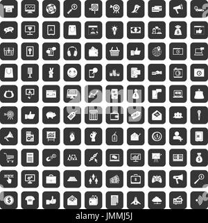100 digitale marketing Icons set schwarz Stock Vektor