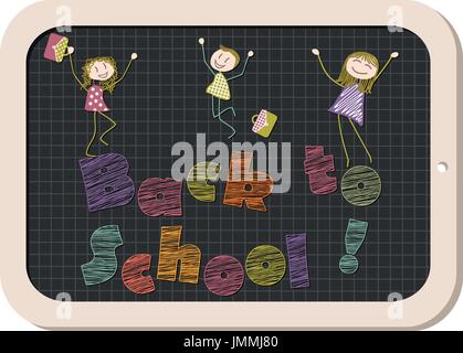 Eltern oder Lehrer Kinder springen vor Freude am Rücken zur Schule Stock Vektor