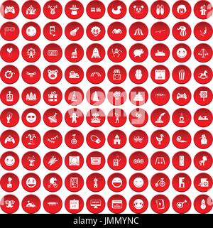 100 lustige Icons set rot Stock Vektor