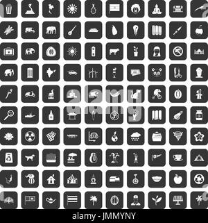 100 Elefanten Icons set schwarz Stock Vektor