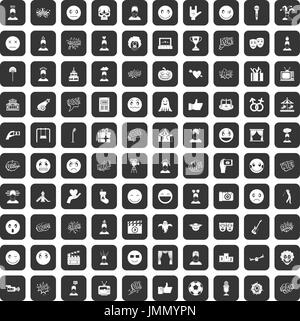 100 Emotion Icons set schwarz Stock Vektor
