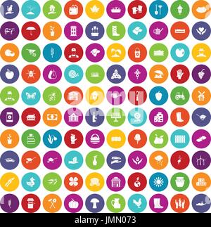 100 Bauernhof Icons set Farbe Stock Vektor