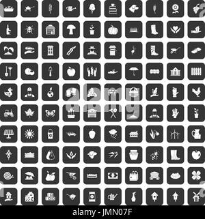 100 Bauernhof Icons set schwarz Stock Vektor