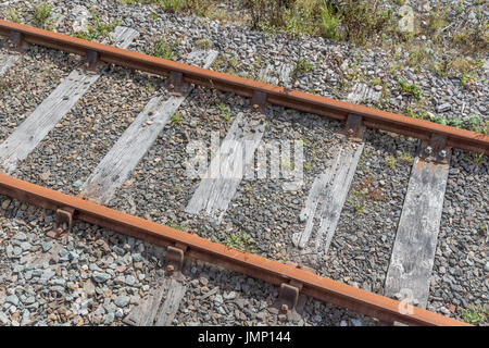 Kleinen Ausschnitt der Eisenbahn / Bahngleis - Metapher für das "Ende der Linie", rail Transport und allgemeine Konzept der Fracht. Stockfoto