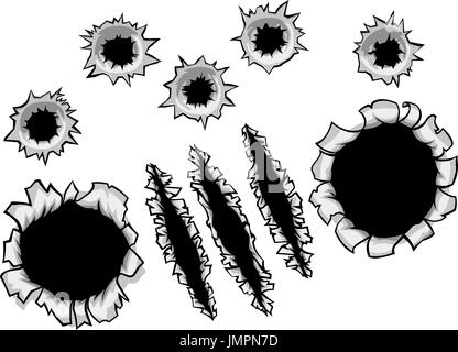 Einschusslöcher und Klauen gerissen zerrissenen Hintergrund Stock Vektor