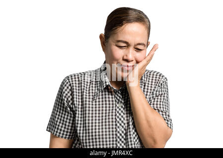 Porträt einer reifen Frau mit Zahnschmerzen. Isoliert auf weißem Hintergrund mit Beschneidungspfad Stockfoto