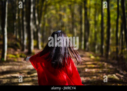 Little Red Riding Hood in den Wald laufen Stockfoto
