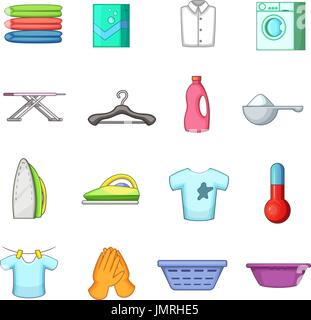 Wäscherei Icons Set, Cartoon-Stil Stock Vektor
