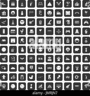 100 lustige Icons set schwarz Stock Vektor