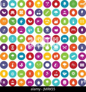 100 Gartenarbeit Icons set Farbe Stock Vektor