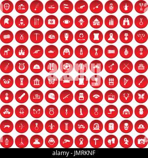 100 Museum Icons set rot Stock Vektor