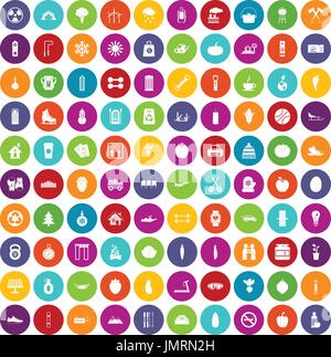 100 gesunden Lebensstil Icons set Farbe Stock Vektor