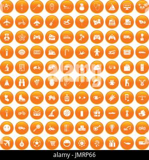 100 Spielwaren für Kinder Icons Set orange Stock Vektor