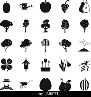 Grüne Hügel Icons Set, einfachen Stil Stock Vektor