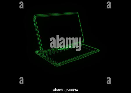 Notebook Tablet im Hologramm Wireframe-Stil. Schönes 3D Rendering Stockfoto