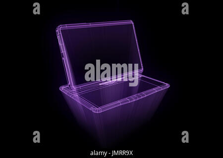Notebook Tablet im Hologramm Wireframe-Stil. Schönes 3D Rendering Stockfoto