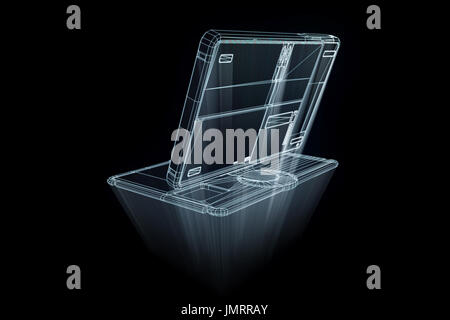 Notebook Tablet im Hologramm Wireframe-Stil. Schönes 3D Rendering Stockfoto
