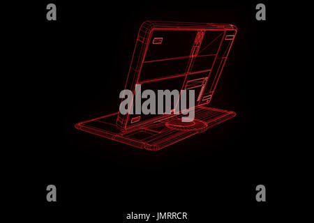 Notebook Tablet im Hologramm Wireframe-Stil. Schönes 3D Rendering Stockfoto