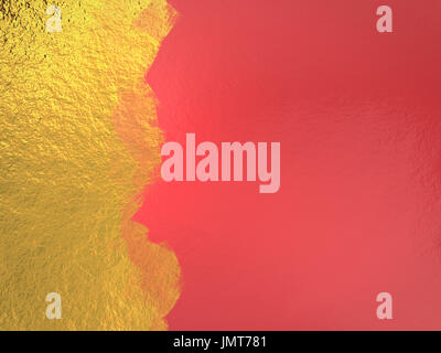 abstrakte Goldfarbe auf rotem Grund Stockfoto