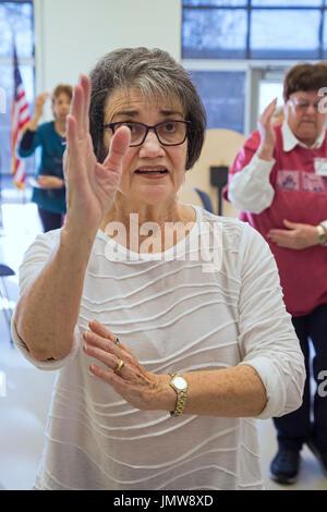 Kochsalzlösung, Michigan - pensionierte Lehrerin Diane Evans lehrt Tai Chi für Senioren im Bereich Senior Center Kochsalzlösung. Stockfoto