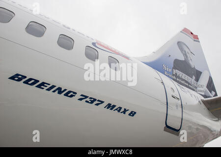 Bild: Norweigan Boeing 737 Max 8 startet vom Flughafen Edinburgh, Sir Freddie Laker Stockfoto