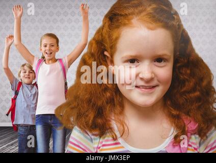 Digitalen Verbund aus rote kurzhaarige Mädchen und Kinder im Zimmer Stockfoto