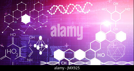 Grafik der chemischen Struktur gegen blauen Matrix und codes Stockfoto