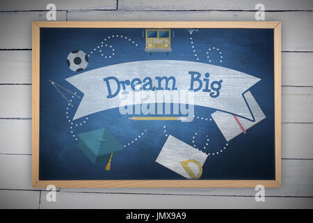 Bild von Ac-Tafel gegen groß gegen blaue Tafel Traum Stockfoto