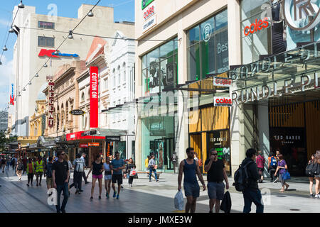 Adelaides Haupteinkaufsstraße, Rundle Street Mall, Stadtzentrum Adelaide, South Australia. Stockfoto