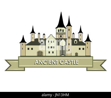 Berühmte deutsche Burg Sign. Landmark Hintergrund zu reisen. Schloss mit Türmen Gebäude. Cartoon-Vektor-Illustration. Stockfoto