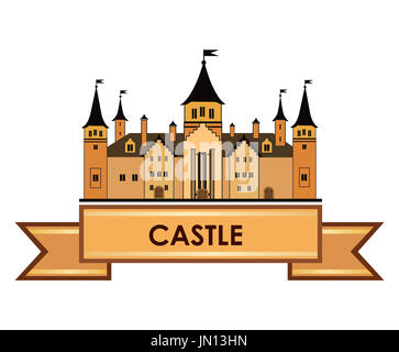 Berühmte deutsche Burg Sign. Landmark Hintergrund zu reisen. Schloss mit Türmen Gebäude. Cartoon-Vektor-Illustration. Stockfoto