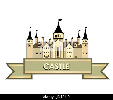 Berühmte deutsche Burg Sign. Landmark Hintergrund zu reisen. Schloss mit Türmen Gebäude. Cartoon-Vektor-Illustration. Stockfoto