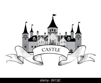 Berühmte deutsche Burg Sign. Landmark Hintergrund zu reisen. Schloss mit Türmen Gebäude. Cartoon-Vektor-Illustration. Stockfoto