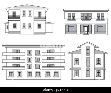 Häuser. Fassade-Baukasten. Stockfoto