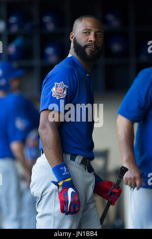 Milwaukee, WI, USA. 28. Juli 2017. Chicago Cubs Recht Fielder Jason Heyward #22 vor dem Hauptliga-Baseball-Spiel zwischen den Milwaukee Brewers und den Chicago Cubs im Miller Park in Milwaukee, Wisconsin. John Fisher/CSM/Alamy Live-Nachrichten Stockfoto