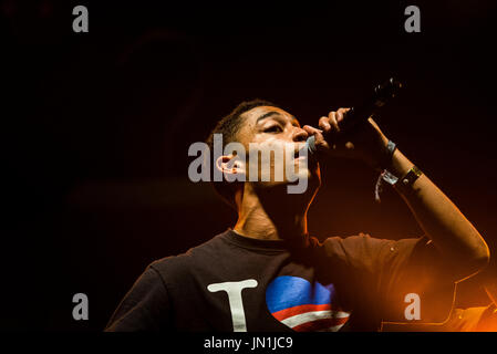 WOMAD Festival, Charlton Park, Wiltshire, UK. 29. Juli 2017. Steigende UK Hip Hop star Loyle Carner führt live für ein jugendliches Publikum im Siam Zelt bei WOMAD. Bildnachweis: Francesca Moore/Alamy Live-Nachrichten Stockfoto