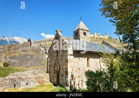 Kapelle der drei Heiligen in Sion, Hauptstadt des Kantons Wallis in der Schweiz. Stockfoto