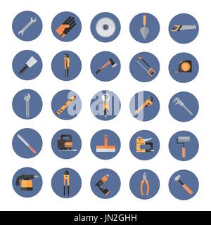 Satz von Reparatur und Konstruktion arbeiten Hand-Werkzeuge, Ausrüstung Collection Icons Stock Vektor