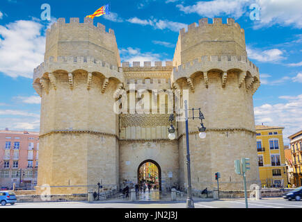 Altes Stadttor, Torres de Serranos, Valencia, Spanien, Europa Stockfoto