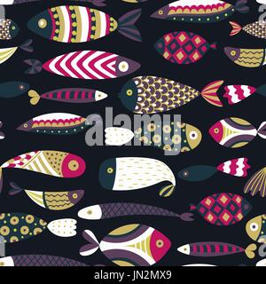 Nahtlose Muster mit den Fischen. Hand gezeichneten Unterwasserwelt. Bunte künstlerischen Hintergrund. Aquarium Stock Vektor