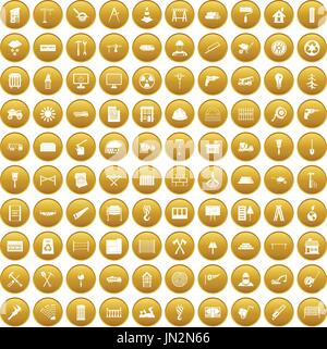 100 Bau Materialien Icons set gold Stock Vektor