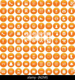100 Frau shopping Icons set orange Stock Vektor